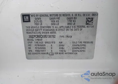 2014 Chevrolet Silverado 1500 1Lt z USA, uszkodzony, nr VIN 3GCPCRECXEG136782